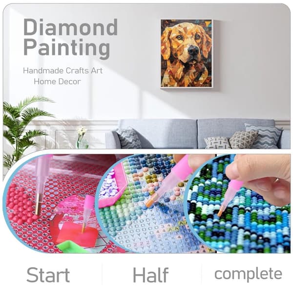 Bomclap Diamantmaleri – Mosaik - Styled Gold Retriever DIY 5D Diamantmaleri for voksne og begyndere, 30x40cm