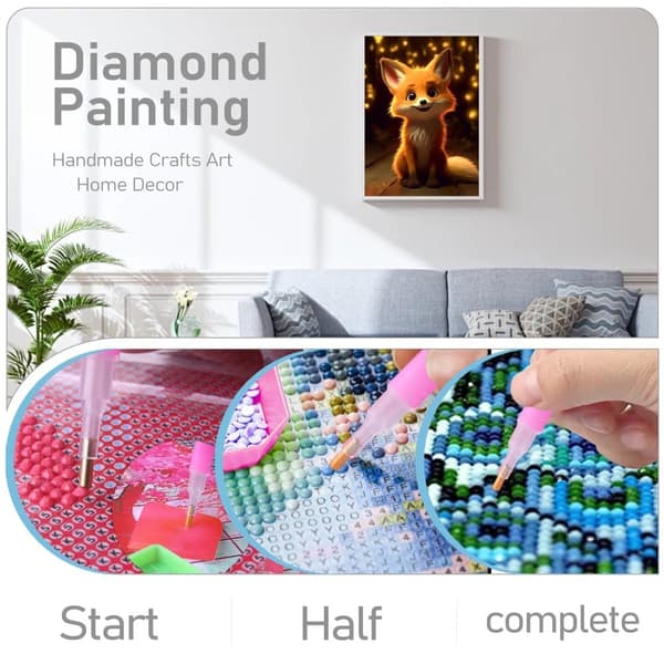 Bomclap Diamond Painting – Sød rød ræv i meget let DIY 5D diamantmaleri til voksne og begyndere, 30x40cm