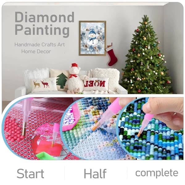 Bomclap Diamantmaleri – Vinter - Stylet Snemand i Trækrans DIY 5D Diamantmaleri for Voksne og Begyndere, 30x40cm