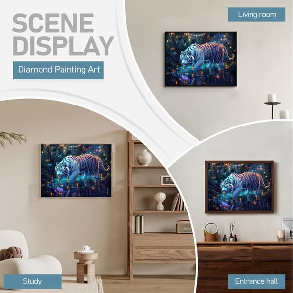 Bomclap Diamond Painting – Magisk hvid tiger i glitrende skovjungle DIY 5D diamantmaleri for voksne og begyndere, 30x40cm