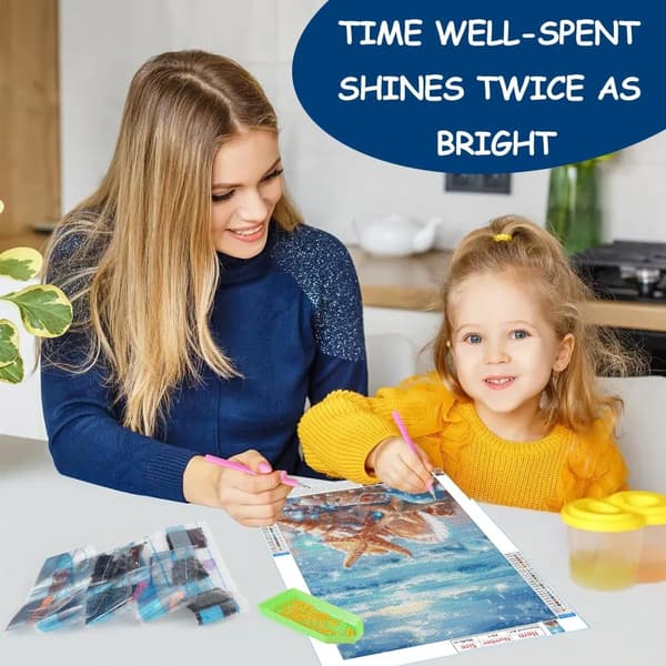 Bomclap diamantmaleri – magisk ørkenstrandmotiv med skæl og stjernekatte DIY 5D diamantmaleri for voksne og begyndere, 30x40cm