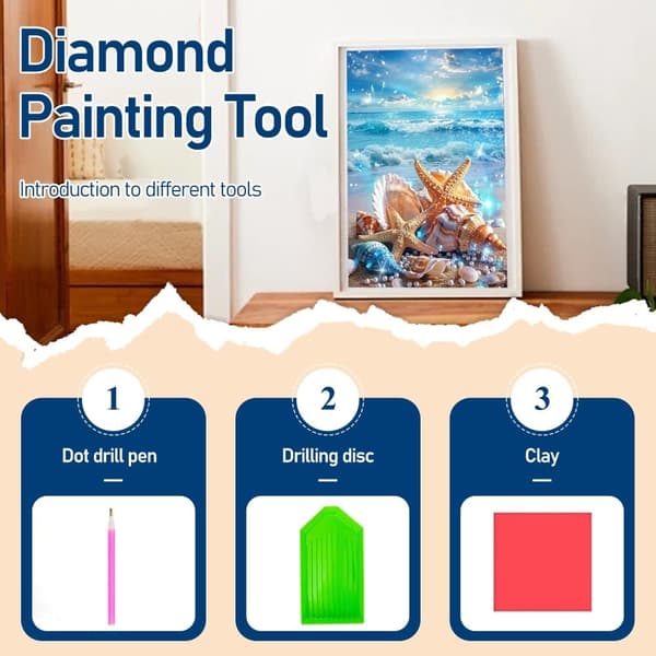 Bomclap diamantmaleri – magisk ørkenstrandmotiv med skæl og stjernekatte DIY 5D diamantmaleri for voksne og begyndere, 30x40cm