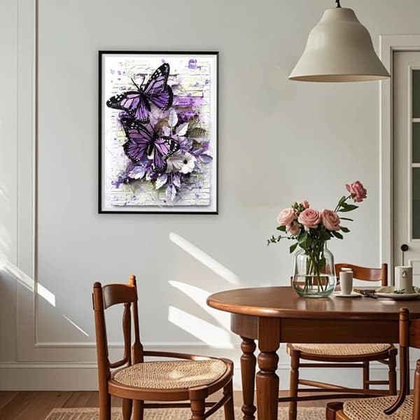 Bomclap Sommerfugl 5D DIY Diamantmålning Kits for Voksne. Rund Full Drill, Sommerfugle og Blomster. Meget egnet til Hjemmeafslapning og Vægdecor, 30x4