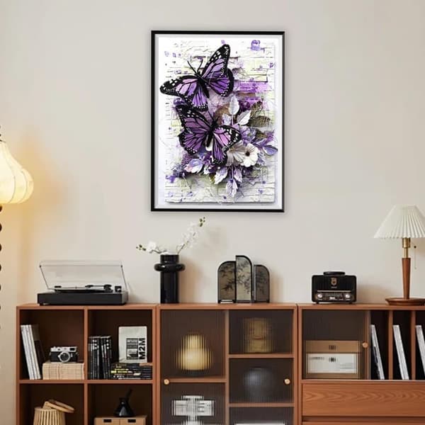 Bomclap Sommerfugl 5D DIY Diamantmålning Kits for Voksne. Rund Full Drill, Sommerfugle og Blomster. Meget egnet til Hjemmeafslapning og Vægdecor, 30x4