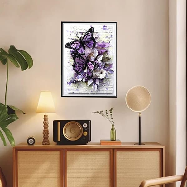 Bomclap Sommerfugl 5D DIY Diamantmålning Kits for Voksne. Rund Full Drill, Sommerfugle og Blomster. Meget egnet til Hjemmeafslapning og Vægdecor, 30x4