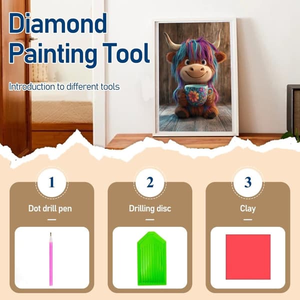 Bomclap Diamond Maleri – Sød farverig vildsvin med blomsterkop DIY 5D diamantmaleri for voksne og begyndere, 30x40cm