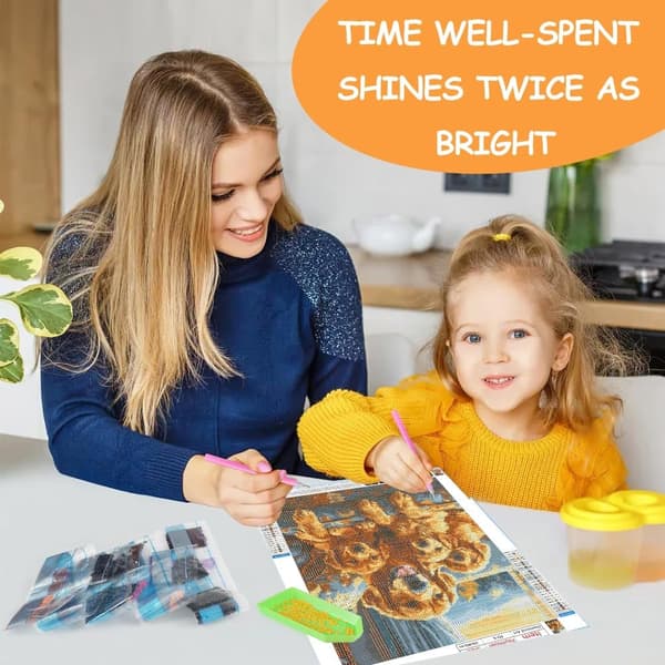 Bomclap Diamond Painting – Smuk Golden Retriever familie i meget let DIY 5D diamantmaleri for voksne og begyndere, 30x40cm