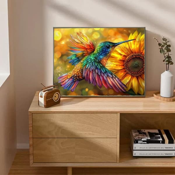 Bomclap Diamond Painting – Färgsprakande Kolibrikung över Solros DIY 5D Diamantmålning för Vuxna & Nybörjare, 30x40cm