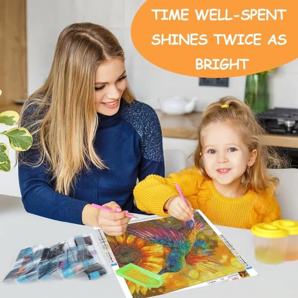 Bomclap Diamond Painting – Färgsprakande Kolibrikung över Solros DIY 5D Diamantmålning för Vuxna & Nybörjare, 30x40cm