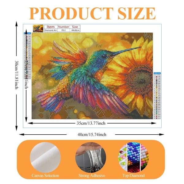 Bomclap Diamond Painting – Färgsprakande Kolibrikung över Solros DIY 5D Diamantmålning för Vuxna & Nybörjare, 30x40cm
