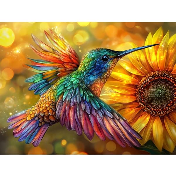 Bomclap Diamond Painting – Färgsprakande Kolibrikung över Solros DIY 5D Diamantmålning för Vuxna & Nybörjare, 30x40cm