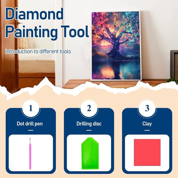 Bomclap Timanttimaalaus – Maaginen hohtava puu veden äärellä DIY 5D-timanttimaalaus aikuisille ja aloittelijoille, 30x40cm