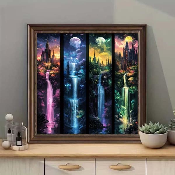bomclap måne slot vandfald diamant maleri fuld boremaskine DIY boligindretning sæt - 5d diamant kunst mosaik begyndervenlig 35x35cm