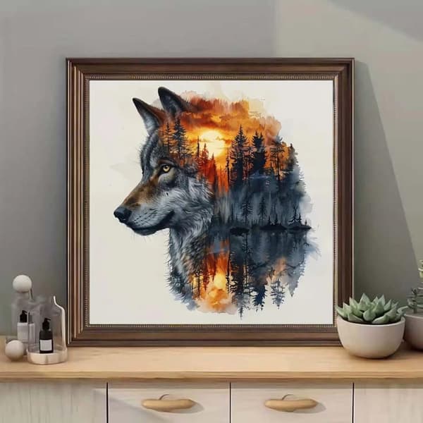 Bomclap Ulv Dyr Skov Diamantmaleri Fuld Boremosaik - 5D DIY Diamant Kunstsæt Boligindretning 30x30 cm
