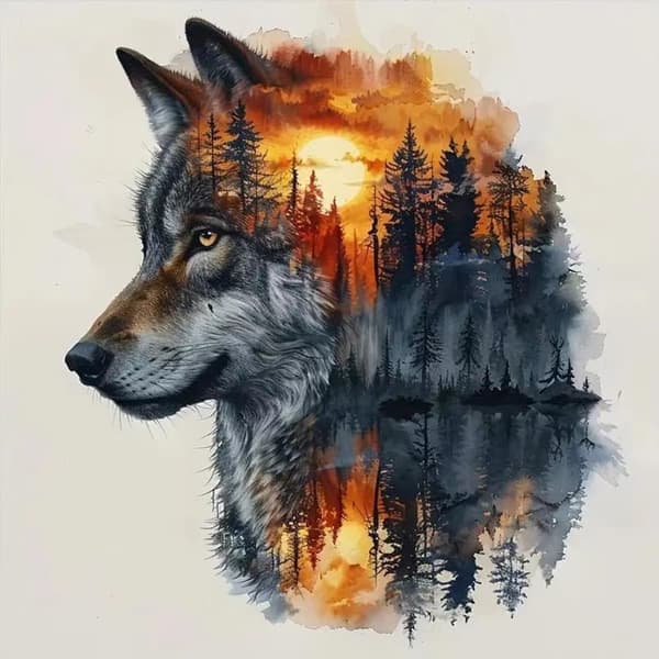 Bomclap Ulv Dyr Skov Diamantmaleri Fuld Boremosaik - 5D DIY Diamant Kunstsæt Boligindretning 30x30 cm