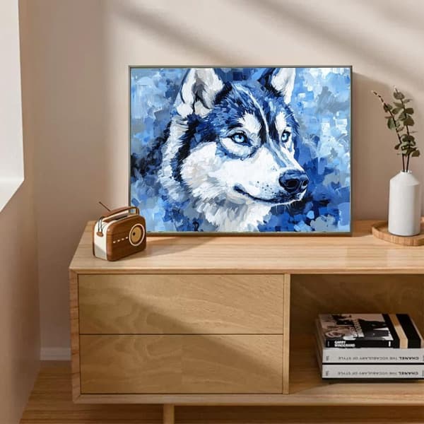 Bomclap Diamantmaleri – Blå - Styled Siberian Husky DIY 5D Diamantmaleri for voksne og begyndere, 30x40cm