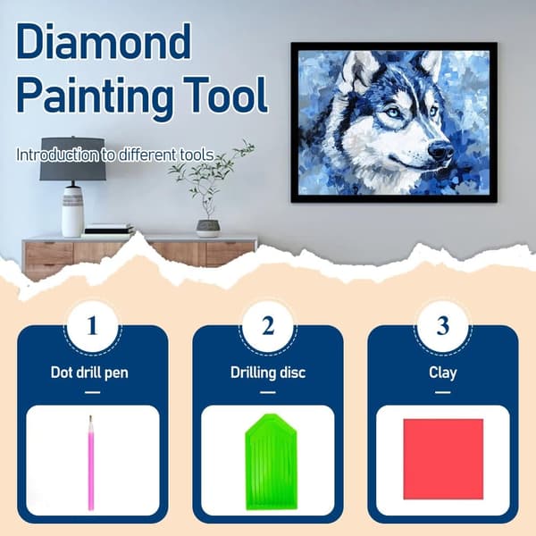 Bomclap Diamantmaleri – Blå - Styled Siberian Husky DIY 5D Diamantmaleri for voksne og begyndere, 30x40cm