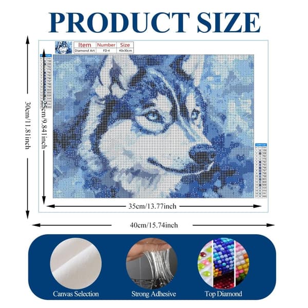Bomclap Diamantmaleri – Blå - Styled Siberian Husky DIY 5D Diamantmaleri for voksne og begyndere, 30x40cm