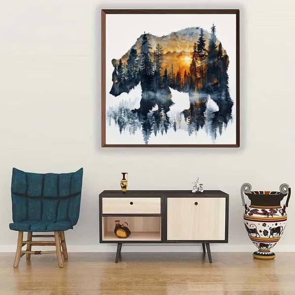bomclap bjørn skov miljø diamant kunst fuld boremaskine DIY - 5d diamantmaleri vægdekoration sæt 30x30 cm