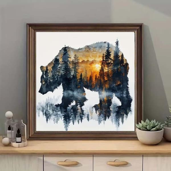 bomclap bjørn skov miljø diamant kunst fuld boremaskine DIY - 5d diamantmaleri vægdekoration sæt 30x30 cm