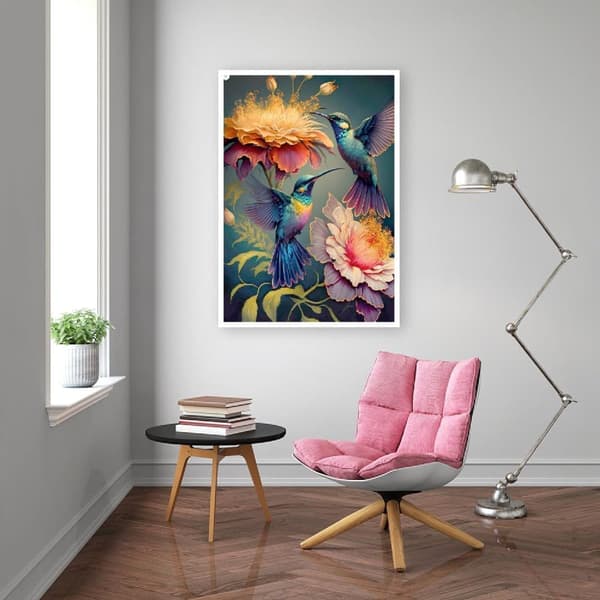 Bomclap timanttimaalaus – värikkäitä kolibrija kauniissa kukissa DIY 5D-timanttimaalaus aikuisille ja aloittelijoille, 30x40cm