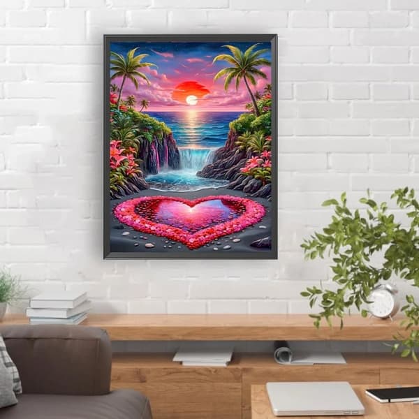 Bomclap Diamond Painting – Romanttinen rannikkojärvi auringonlaskun aikaan järven sydämellä DIY 5D timanttimaalaus aikuisille, 30x40cm