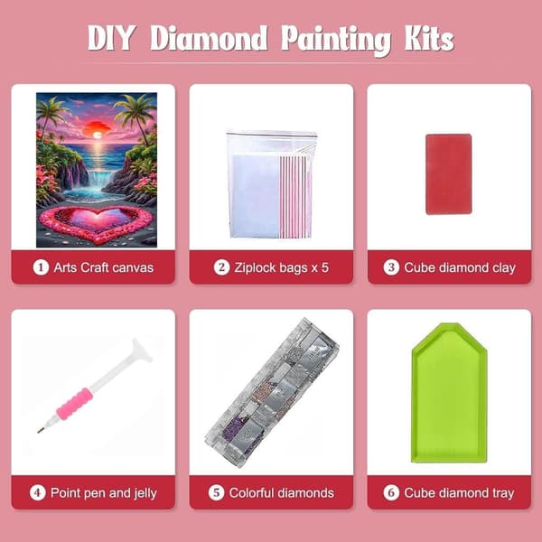 Bomclap Diamond Painting – Romanttinen rannikkojärvi auringonlaskun aikaan järven sydämellä DIY 5D timanttimaalaus aikuisille, 30x40cm