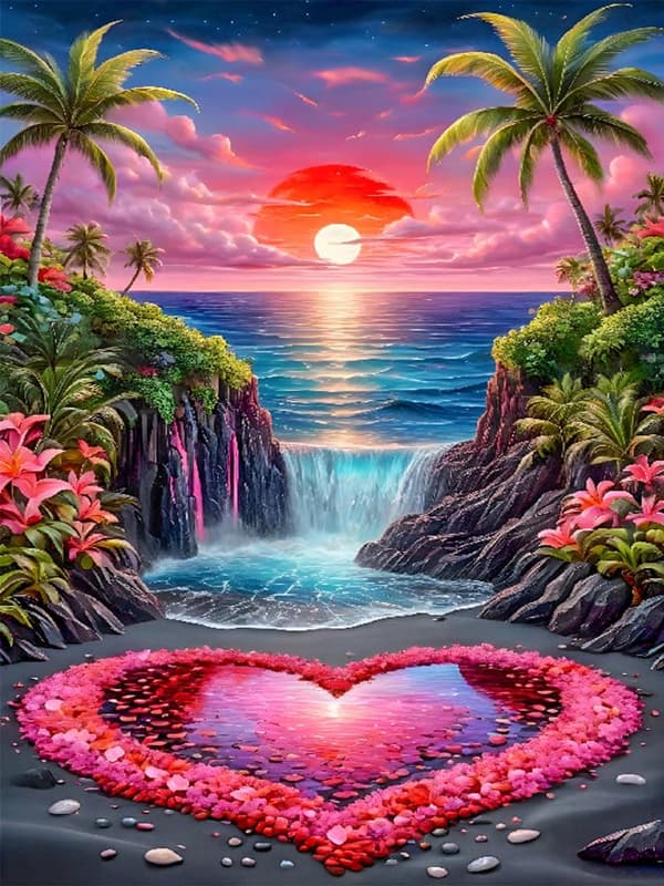 Bomclap Diamond Painting – Romanttinen rannikkojärvi auringonlaskun aikaan järven sydämellä DIY 5D timanttimaalaus aikuisille, 30x40cm