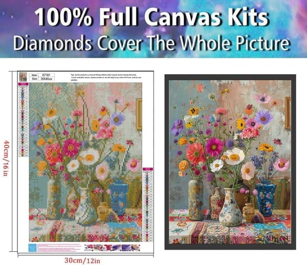 Bomclap Diamond Painting – Färgsprakande Blomsterarrangemang i Dekorativa Krukker DIY 5D Diamantmålning för Vuxna & Nybörjare, 30x40cm