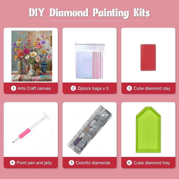 Bomclap Diamond Painting – Färgsprakande Blomsterarrangemang i Dekorativa Krukker DIY 5D Diamantmålning för Vuxna & Nybörjare, 30x40cm