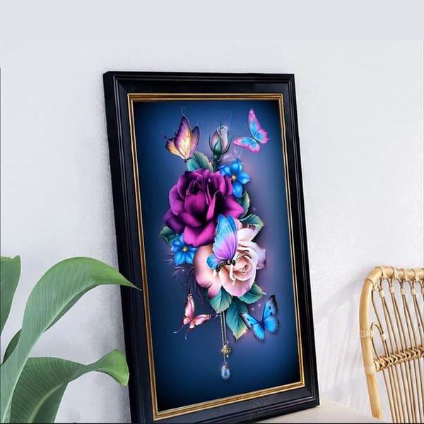 Bomclap Diamond malesæt til voksne, 5D DIY rund fuld bore sommerfugl og blomster diamantkunst. Meget velegnet til hemalek og rulledekoration, 30x40