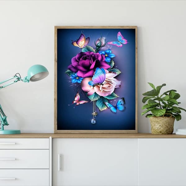 Bomclap Diamond malesæt til voksne, 5D DIY rund fuld bore sommerfugl og blomster diamantkunst. Meget velegnet til hemalek og rulledekoration, 30x40