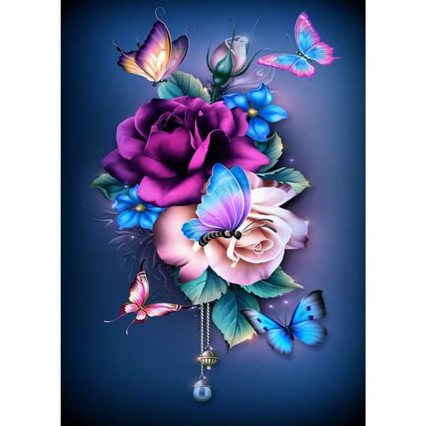 Bomclap Diamond malesæt til voksne, 5D DIY rund fuld bore sommerfugl og blomster diamantkunst. Meget velegnet til hemalek og rulledekoration, 30x40