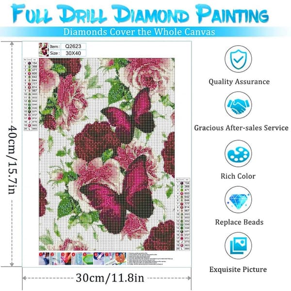 Bomclap 5D Diamantmålning Kit Voksne – DIY Full Drill! Rosen & Sommerfugle på Lærred – Beginner Kit, Hjem Kunstdecor, Hængende Maleri