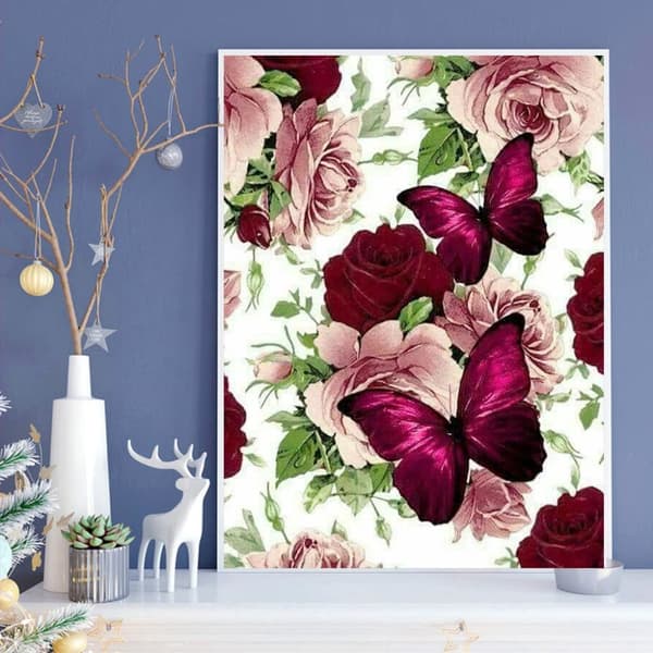 Bomclap 5D Diamantmålning Kit Voksne – DIY Full Drill! Rosen & Sommerfugle på Lærred – Beginner Kit, Hjem Kunstdecor, Hængende Maleri