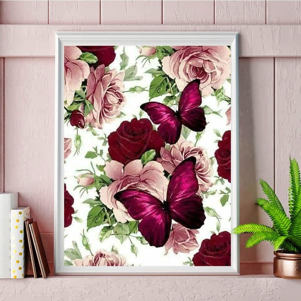 Bomclap 5D Diamantmålning Kit Voksne – DIY Full Drill! Rosen & Sommerfugle på Lærred – Beginner Kit, Hjem Kunstdecor, Hængende Maleri