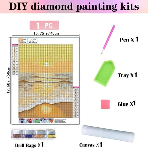 Bomclap Diamantmålning Kit för vuxna - Diamantkonst Strand - DIY Paint by Numbers för vuxna beginner. Full Drill Diamant Dotsmålningar, Bildkonst