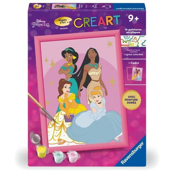 CreArt Kids 18x24cm Disney Prinsesse, Mal efter tal-sæt, Alder 7+, 25843, Ravensburger