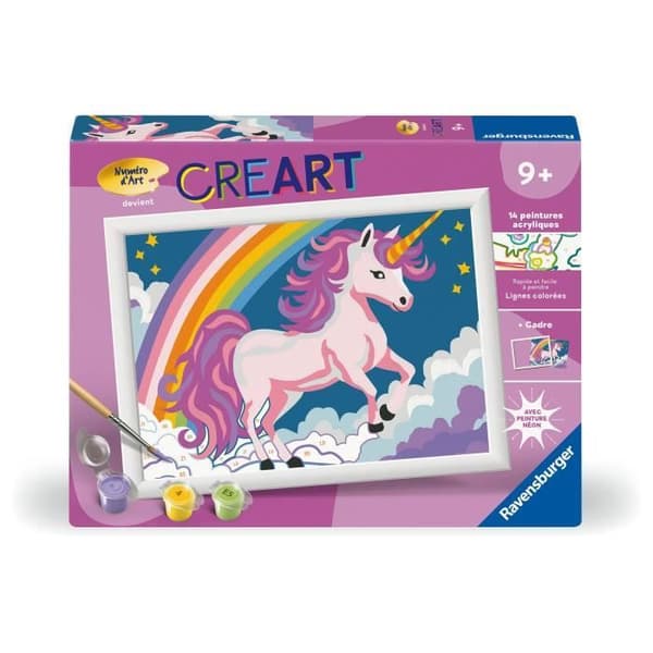 CreArt Kids 18x24cm Neon Enhörning, Måla efter Nummer Kit, Ålder 7+, 25904, Ravensburger