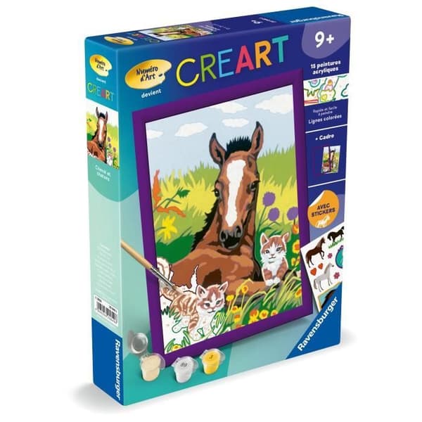 CreArt Kids 18x24cm Häst och Kattungar, Målarset med siffror, Konstnummer, Ålder 7+, 25840, Ravensburger
