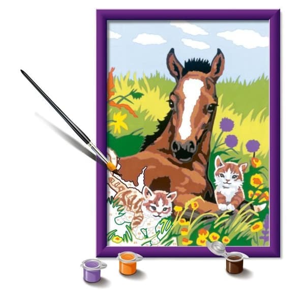 CreArt Kids 18x24cm Häst och Kattungar, Målarset med siffror, Konstnummer, Ålder 7+, 25840, Ravensburger