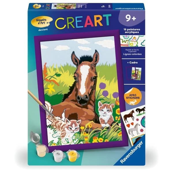 CreArt Kids 18x24cm Häst och Kattungar, Målarset med siffror, Konstnummer, Ålder 7+, 25840, Ravensburger