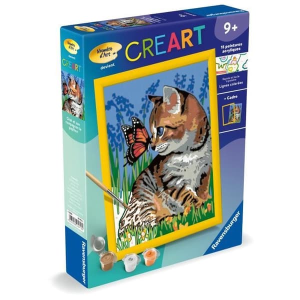 CreArt Kids 18x24cm Kissa ja hänen seuralaisensa perhonen, Maalaa numeroiden mukaan -setti, Taidenumero, Ikä 9, 25813, Ravensburger