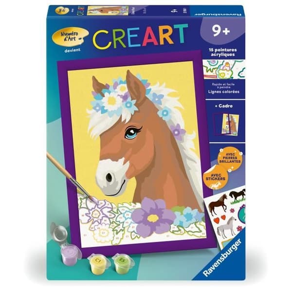 CreArt Kids 18x24cm Blommig Häst, Målarset med Nummer, Konstnummer, Ålder 7+, 25906, Ravensburger