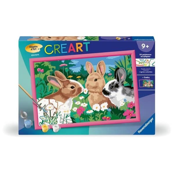 CreArt Kids 31x21cm Kaniner på engen, Mal efter tal-sæt, Alder 9+, 25847, Ravensburger