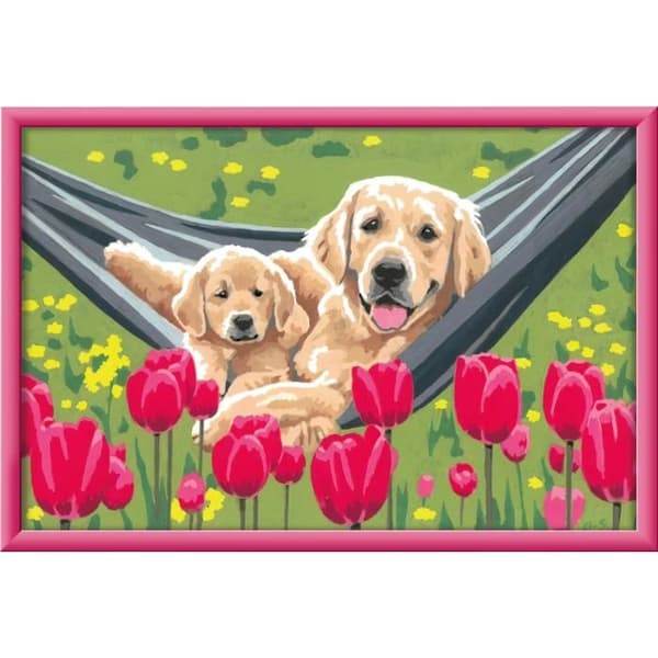 CreArt Kids 31x21cm Labrador och Tulpaner, Målarset med siffror, Från 7 Ålder, 25852, Ravensburger