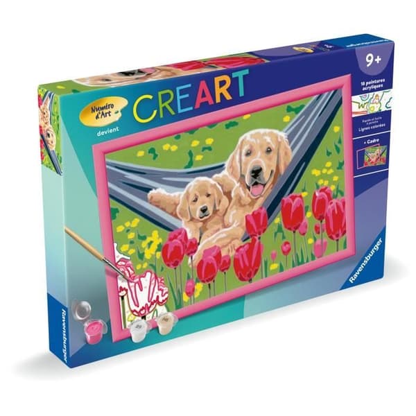 CreArt Kids 31x21cm Labrador och Tulpaner, Målarset med siffror, Från 7 Ålder, 25852, Ravensburger