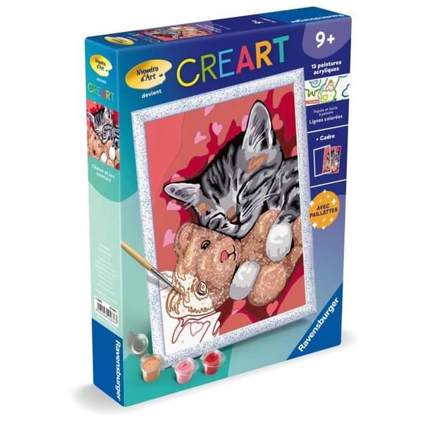 CreArt Kids 18x24cm Kissanpentu ja nallekarhu, Maalaa numeroiden mukaan -setti, 9+ vuotiaille, 25838, Ravensburger