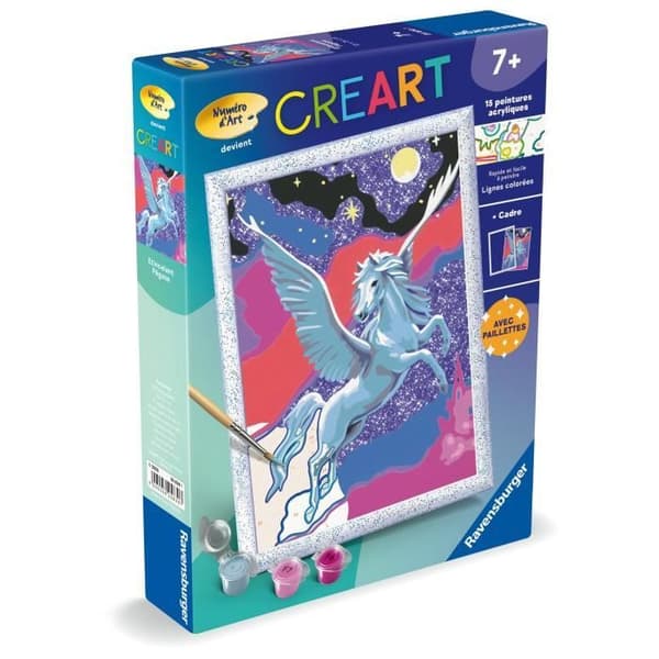 CreArt Kids 18x24cm Funklende Pegasus, Malesæt efter tal, Kunstnumre, Alder 7+, 25830, Ravensburger