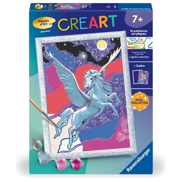 CreArt Kids 18x24cm Funklende Pegasus, Malesæt efter tal, Kunstnumre, Alder 7+, 25830, Ravensburger
